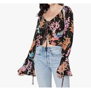 NWT! Womens Free People of Paradise Top Black Floral Size M
